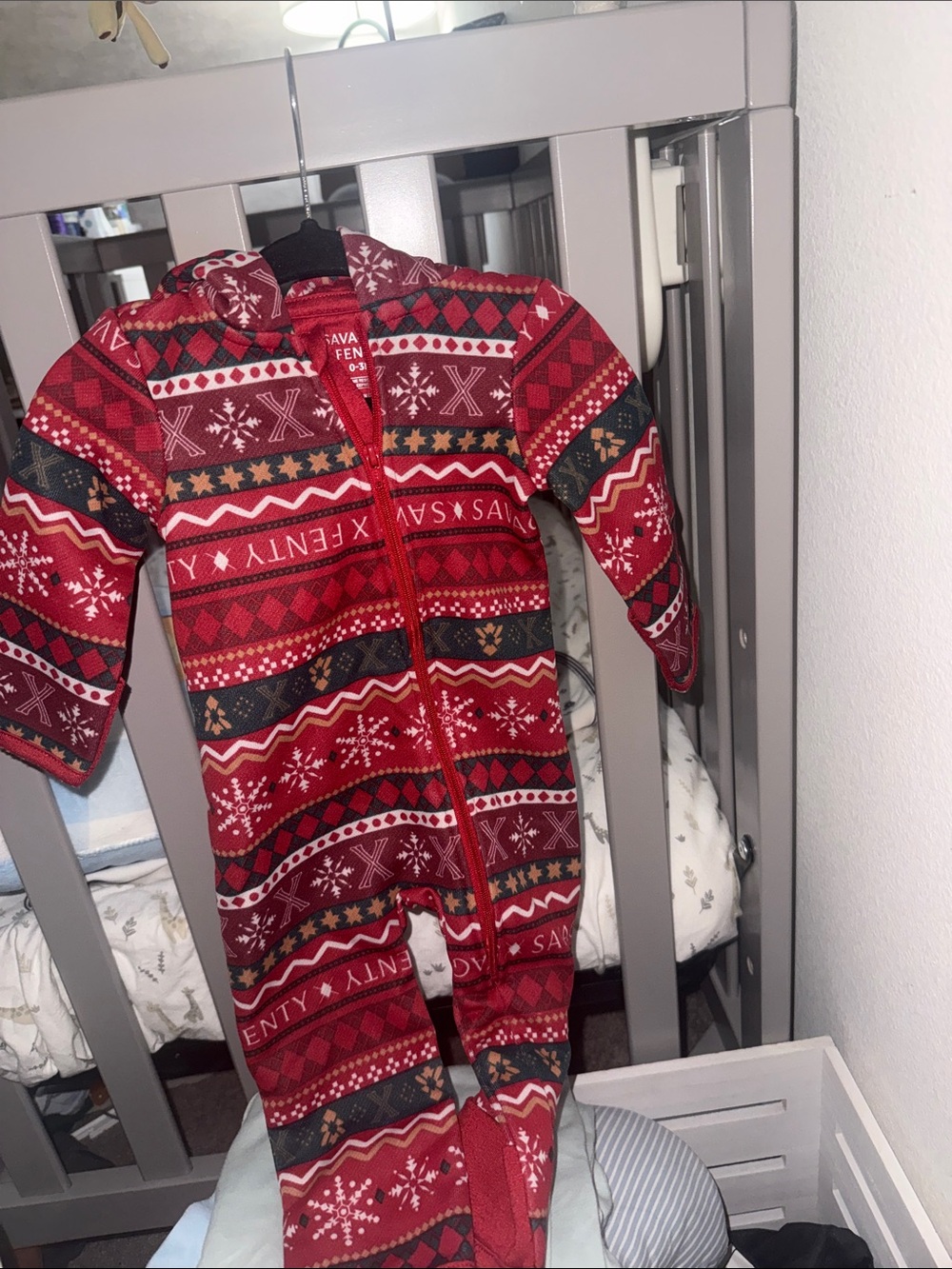 Savage X Fenty Red Fair Isle Zip Footed One-Piece for Kids